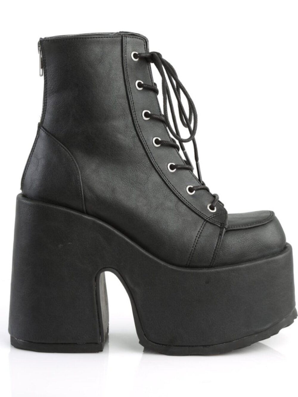 Chunky Heel Platform Lace-Up Ankle Boot with Black Vegan Leather